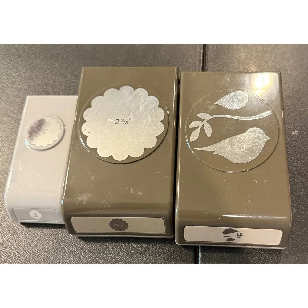Stampin Up EK Success Mixed Paper Punch Set Gray Scallop Bird Branch Lot Of 3